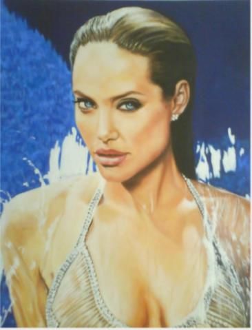 Peinture intitulée "ANGELINA JOLIE" par Aurore Alexis, Œuvre d'art originale, Huile