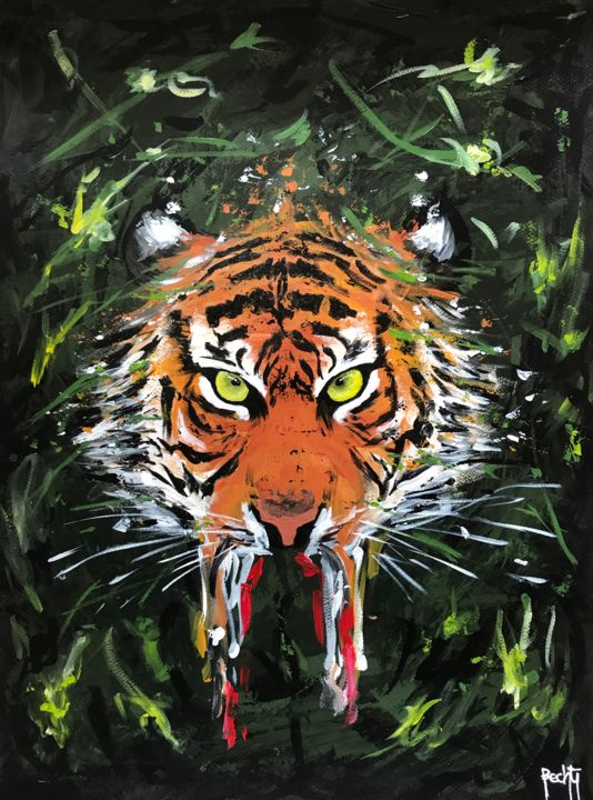 Pittura intitolato "L'œil du tigre" da Bechti, Opera d'arte originale, Acrilico