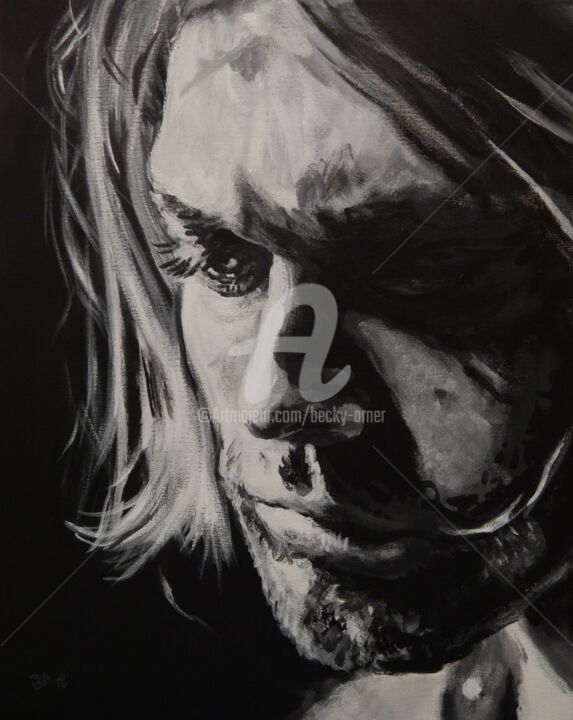 Painting titled "Kurt, black & white…" by Becky Arner, Original Artwork, Acrylic