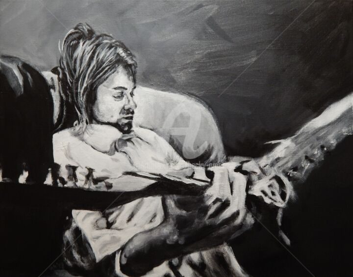 Pittura intitolato "Kurt on a Couch" da Becky Arner, Opera d'arte originale, Acrilico