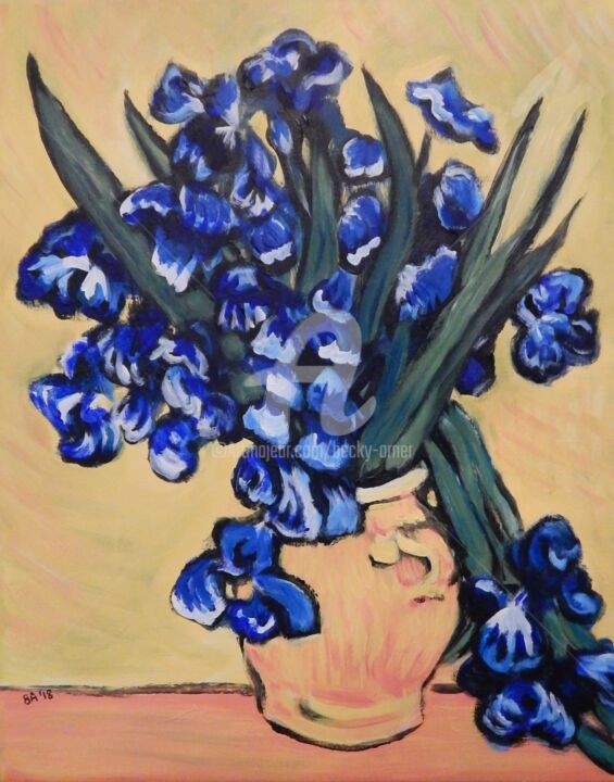 Pittura intitolato "Van Gogh's Vase wit…" da Becky Arner, Opera d'arte originale, Acrilico