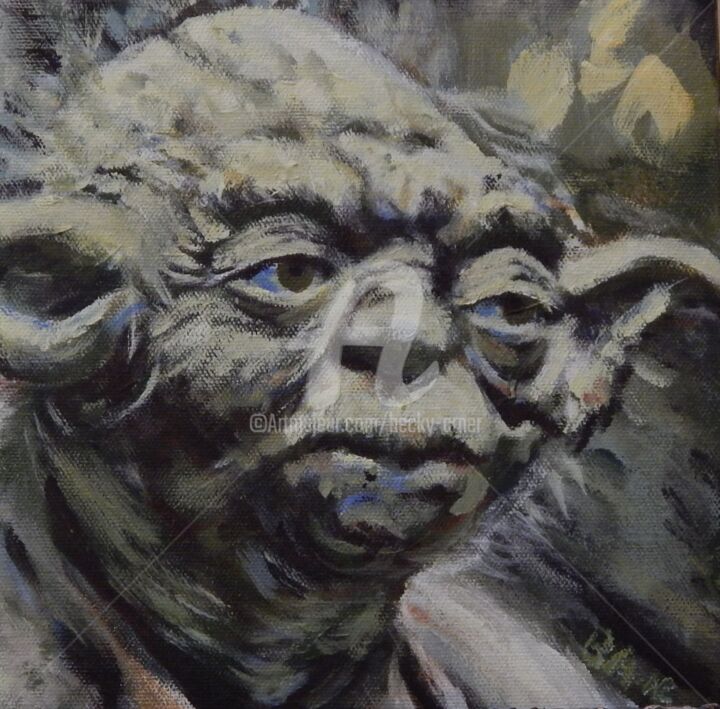 Painting titled "Yoda" by Becky Arner, Original Artwork, Acrylic