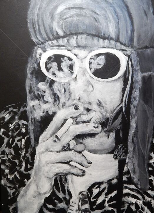 Pintura titulada "Kurt Cobain in chee…" por Becky Arner, Obra de arte original, Acrílico