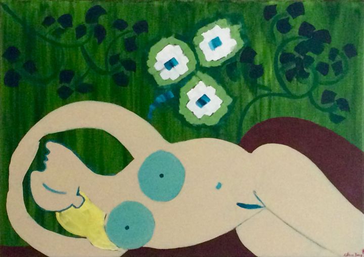 Painting titled "Femme nue endormie…" by Clara Becq, Original Artwork, Acrylic Mounted on Wood Stretcher frame