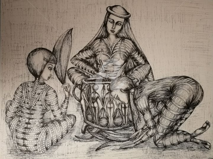 Dibujo titulada "Le Repas ©" por Bega, Obra de arte original, Tinta