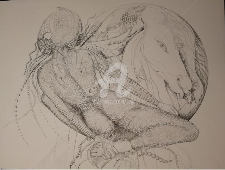 Dessin intitulée "Dancing Horse ©" par Bega, Œuvre d'art originale, Encre