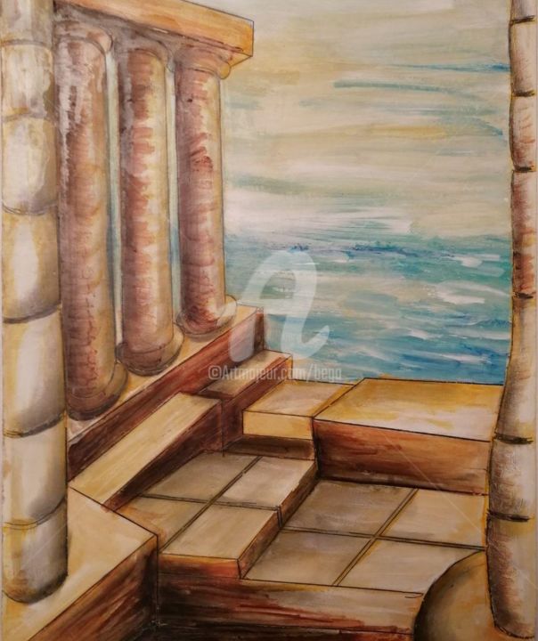 Painting titled "Le Temple ©" by Bega, Original Artwork, Acrylic