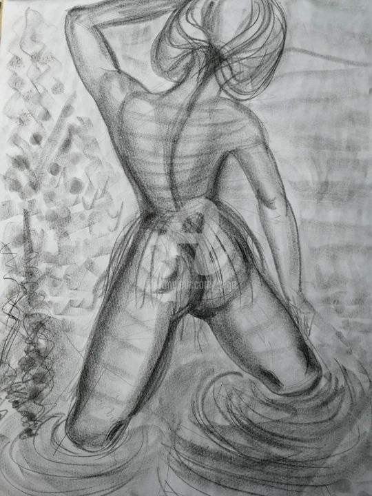 Drawing titled "A La Source ©" by Bega, Original Artwork, Pencil