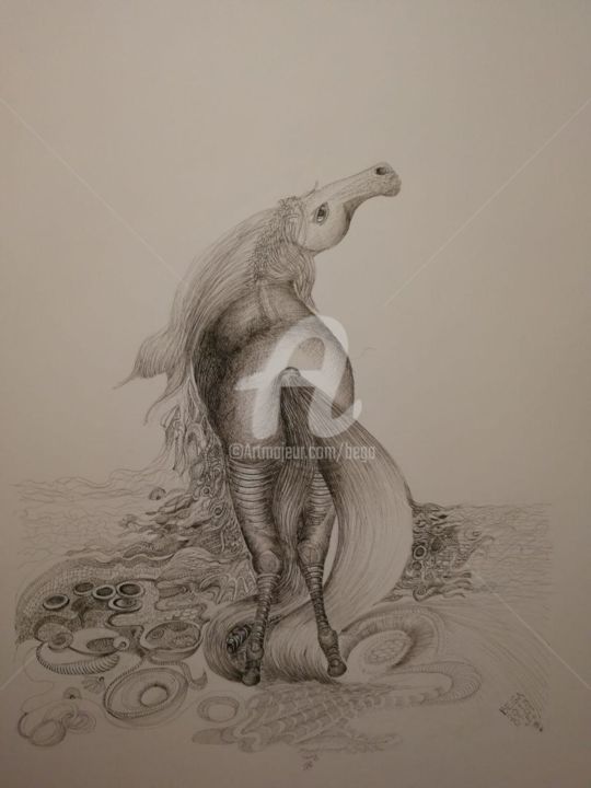 Desenho intitulada "Le Solitaire ©" por Bega, Obras de arte originais, Tinta