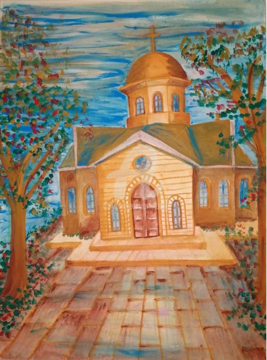 Painting titled "The Church ©" by Bega, Original Artwork, Watercolor