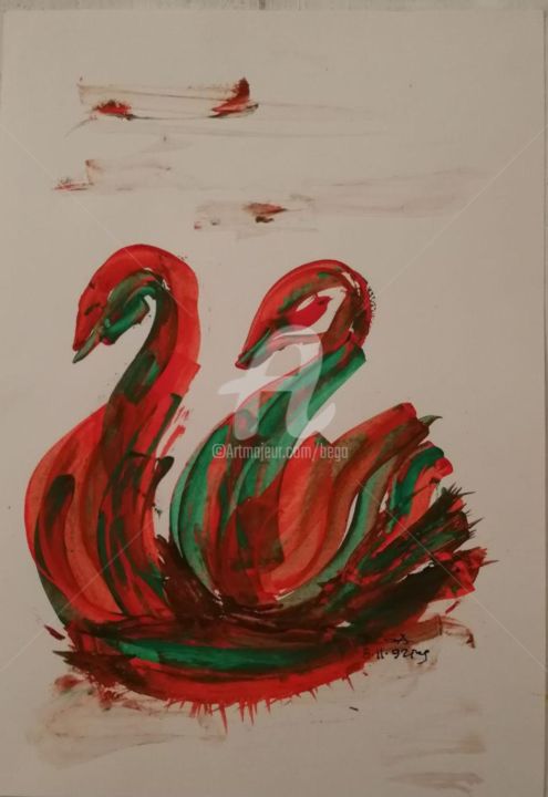 Ζωγραφική με τίτλο "Flamenco the Swans ©" από Bega, Αυθεντικά έργα τέχνης, Γκουάς
