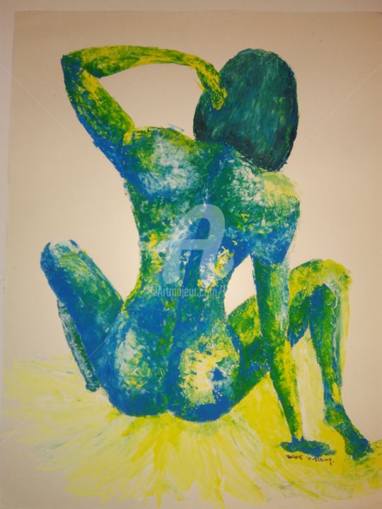 Peinture intitulée "Green Girl ©" par Bega, Œuvre d'art originale, Gouache