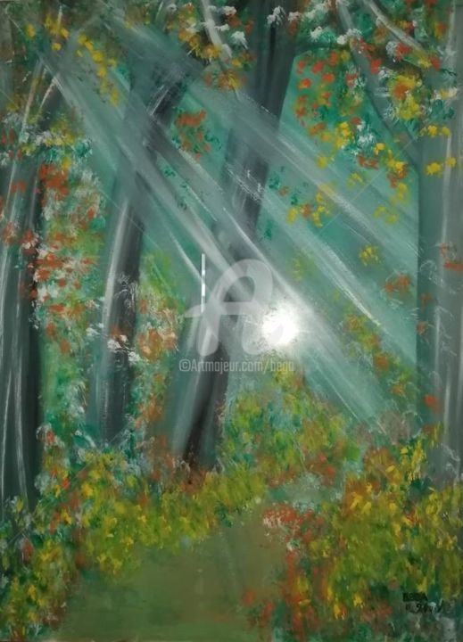 Painting titled "Forêt noire  ©" by Bega, Original Artwork, Gouache