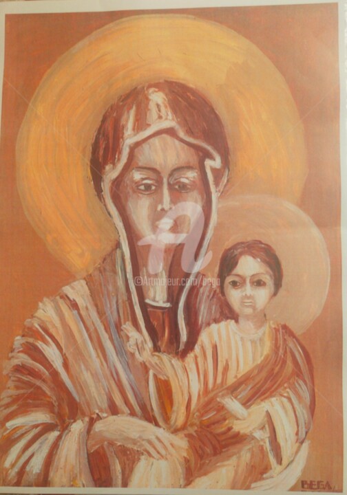 Malerei mit dem Titel "Jésus et Marie ©" von Bega, Original-Kunstwerk, Gouache