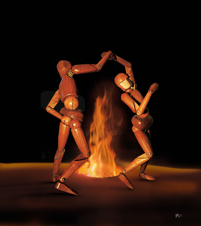 Arts numériques intitulée "danseurs en bois" par Behzad Nahed, Œuvre d'art originale, Photo montage