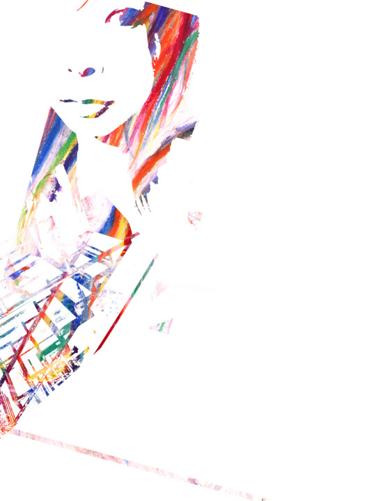 Digital Arts titled "階段と女性" by 唄西繭子 / Mayuko Utanishi, Original Artwork, Digital Painting