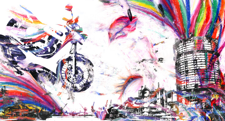 Digital Arts titled "コンビナートへ向かう" by 唄西繭子 / Mayuko Utanishi, Original Artwork, Digital Painting