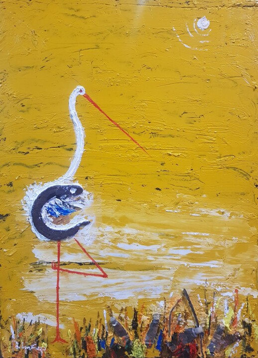 Картина под названием "Dreaming Crane" - Beka Svirava, Подлинное произведение искусства, Масло Установлен на Деревянная рама…