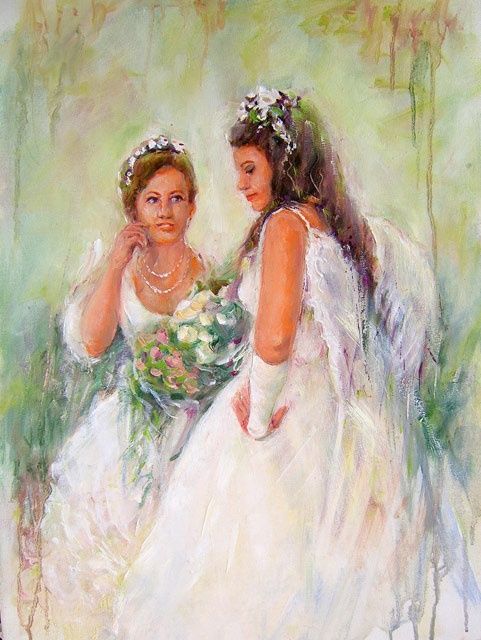 Картина под названием "Ангелы как люди" - Biekasova, Подлинное произведение искусства, Масло
