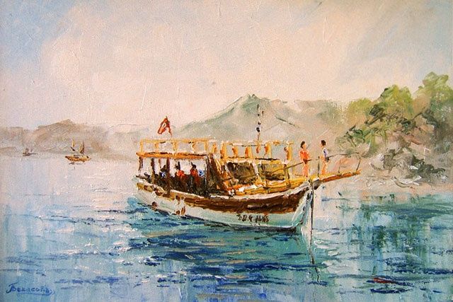 Картина под названием "Яхта" - Biekasova, Подлинное произведение искусства, Масло