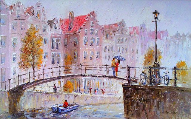 Painting titled "Мостик.Амстердам" by Biekasova, Original Artwork, Oil