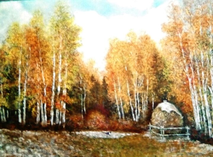Картина под названием "золотая осень" - Бекер, Подлинное произведение искусства, Масло