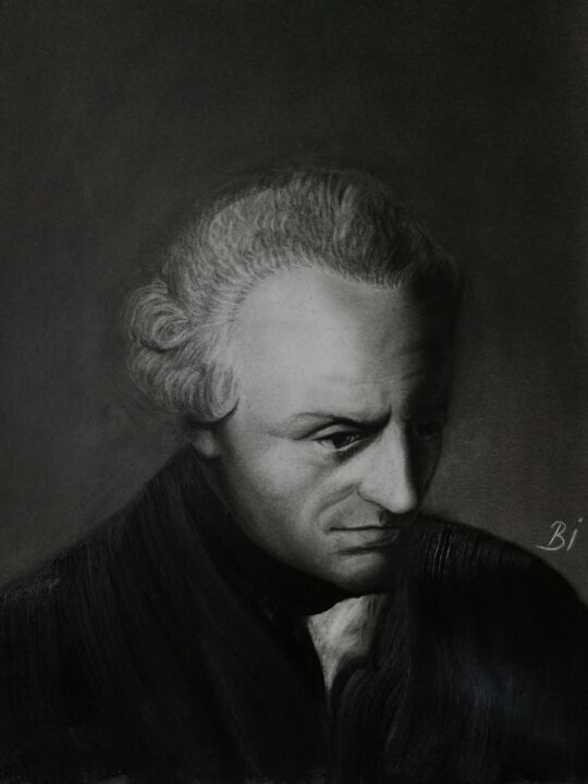 Drawing titled "Immanuel Kant" by Bekir İSlam, Original Artwork, Graphite Mounted on Cardboard