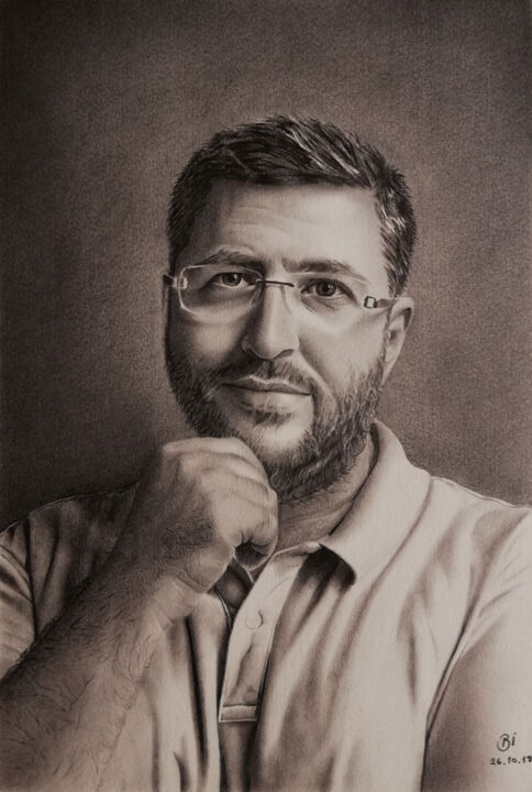 Drawing titled "Portrait of a Philo…" by Bekir İSlam, Original Artwork, Charcoal