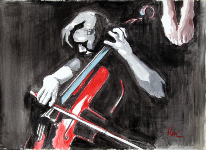Painting titled "Cellist" by Bela Kovacs, Original Artwork, Acrylic