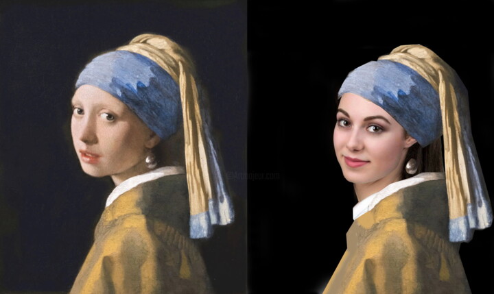 Fotografie getiteld "Vermeer - Girl with…" door Bela Kovacs, Origineel Kunstwerk, Gemanipuleerde fotografie