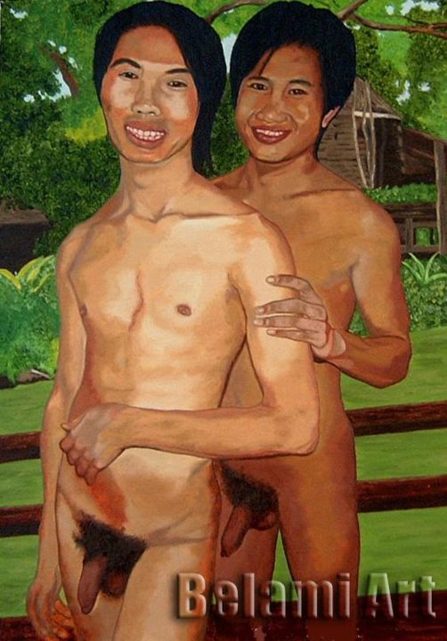 Painting titled "Happy Thai Boys" by Luc Moreau, Original Artwork, Oil
