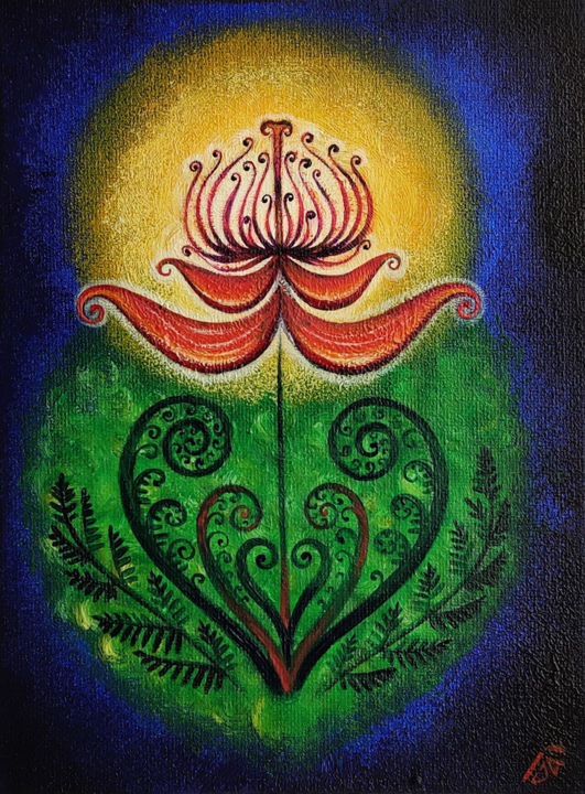 Картина под названием "The fern flower is…" - Yulia Belasla, Подлинное произведение искусства, Акрил
