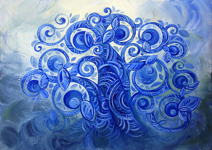 Картина под названием "Blue Apples" - Yulia Belasla, Подлинное произведение искусства, Масло