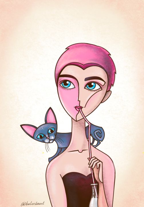 Digital Arts με τίτλο "Kitty" από Yulia Belasla, Αυθεντικά έργα τέχνης, 2D ψηφιακή εργασία