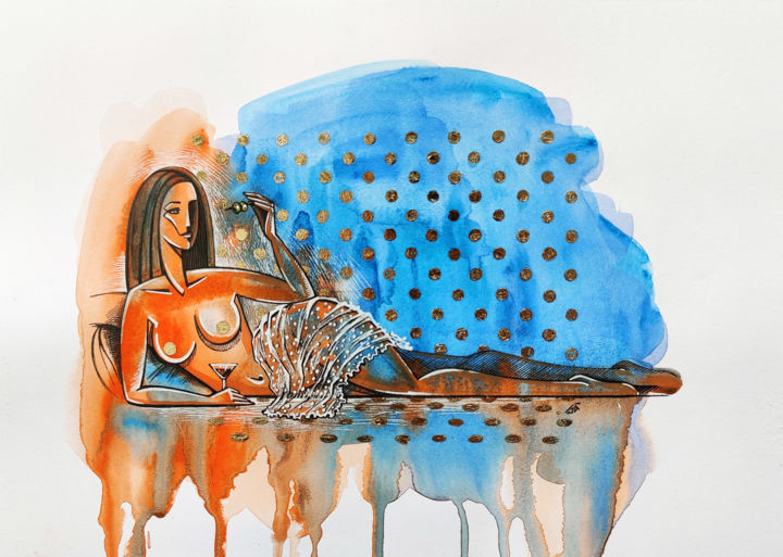 Картина под названием "Olives - nude, erot…" - Yulia Belasla, Подлинное произведение искусства, Акварель