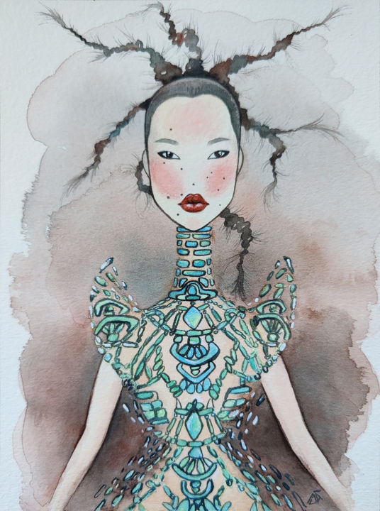 Рисунок под названием "Fashion Illustratio…" - Yulia Belasla, Подлинное произведение искусства, Акварель