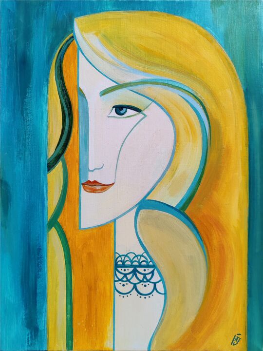 Painting titled "Blonde, Portrait, S…" by Yulia Belasla, Original Artwork, Acrylic