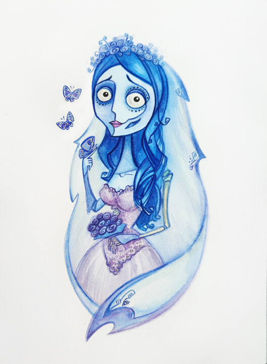 Painting titled "The Corpse Bride, f…" by Yulia Belasla, Original Artwork, Watercolor