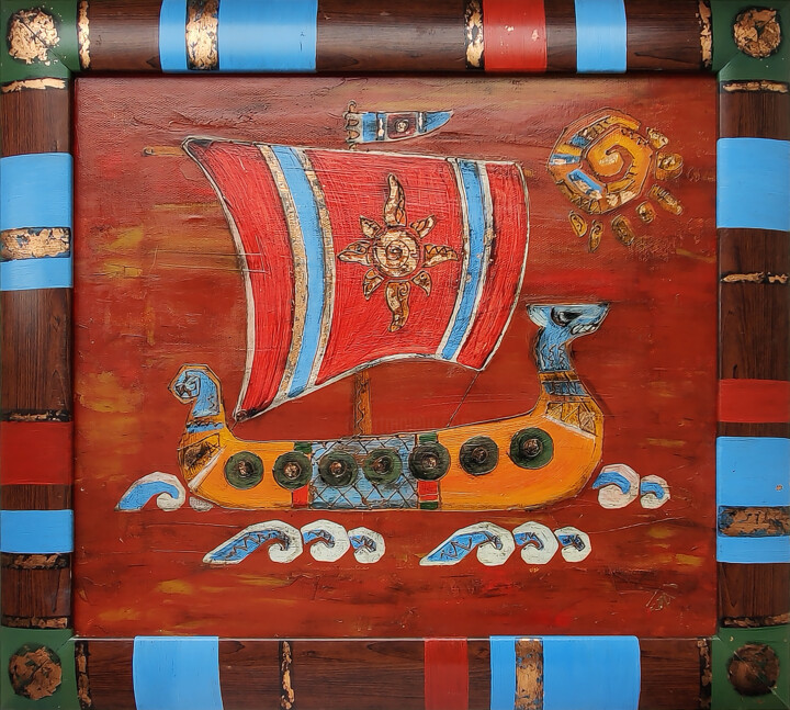 Картина под названием "The Ship of the Sun" - Yulia Belasla, Подлинное произведение искусства, Масло