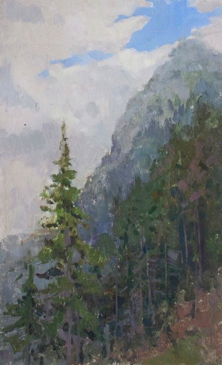 Painting titled "Alpine peak" by Ekaterina Belaia, Original Artwork, Oil