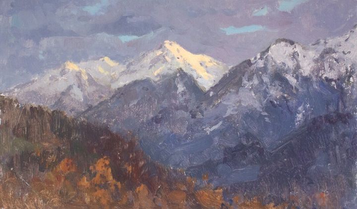 Painting titled "Alpine peak1" by Ekaterina Belaia, Original Artwork, Oil