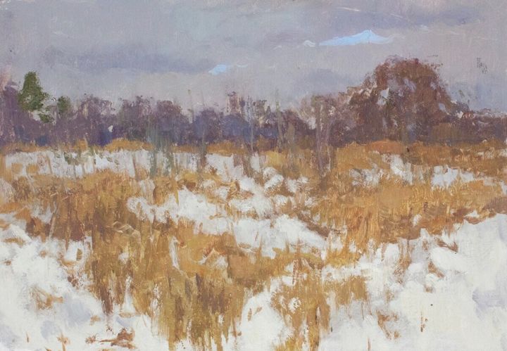 Painting titled "Early snow" by Ekaterina Belaia, Original Artwork, Oil