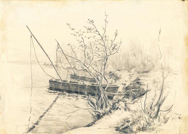 Drawing titled "By the shore" by Belerfon Dalakyan, Original Artwork