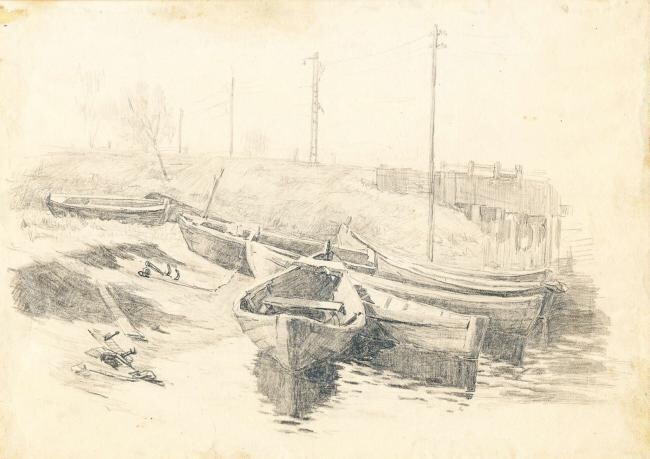 Drawing titled "Boats" by Belerfon Dalakyan, Original Artwork