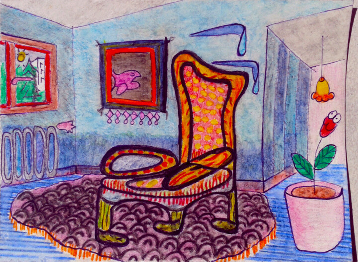 Drawing titled "Chaise" by Belfeygor, Original Artwork, Watercolor
