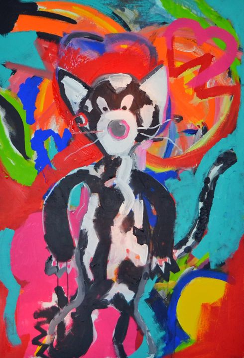 Peinture intitulée "Monsieur Chat" par Belgianbear, Œuvre d'art originale, Acrylique