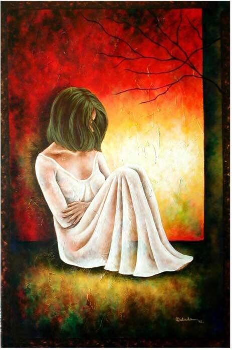 Painting titled "Thinking About you" by Belinda Flores-Shinshillas, Original Artwork