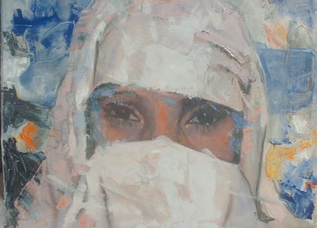 Painting titled "visage voilé" by Abdelkader Belkhorissat, Original Artwork