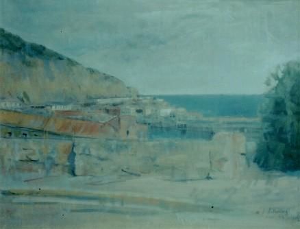 Peinture intitulée "le port d'oran" par Abdelkader Belkhorissat, Œuvre d'art originale