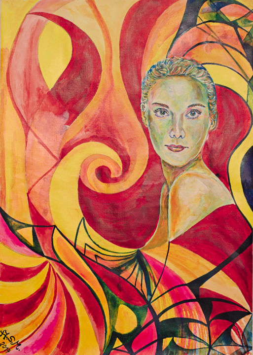 Painting titled "Die Frau in Rot" by Andrea Schimböck-Marock, Original Artwork, Acrylic
